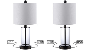 Abner 21" Glass Modern Contemporary USB Charging LED Table Lamp - JONATHAN Y